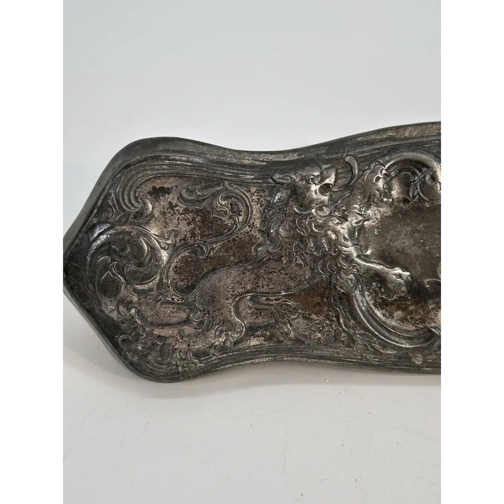 Antique Art Nouveau Silver Vanity Clothes Brush Ornate Repousse Lion Design